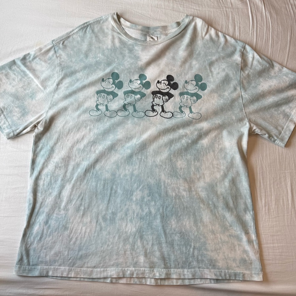 Walt Disney Mickey Mouse T Shirt Blue Tie Dye Embroidery